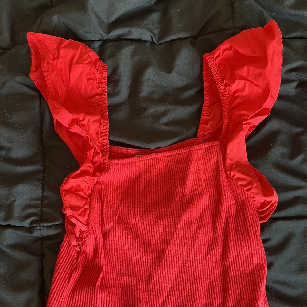 Red Ruffled Women's Top - Picture 2 of 4